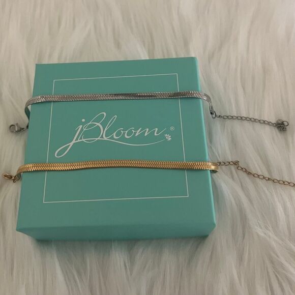 SET OF 2, jBloom Josie Herringbone Bracelets - Gold & Silver Stainless - Picture 1 of 3